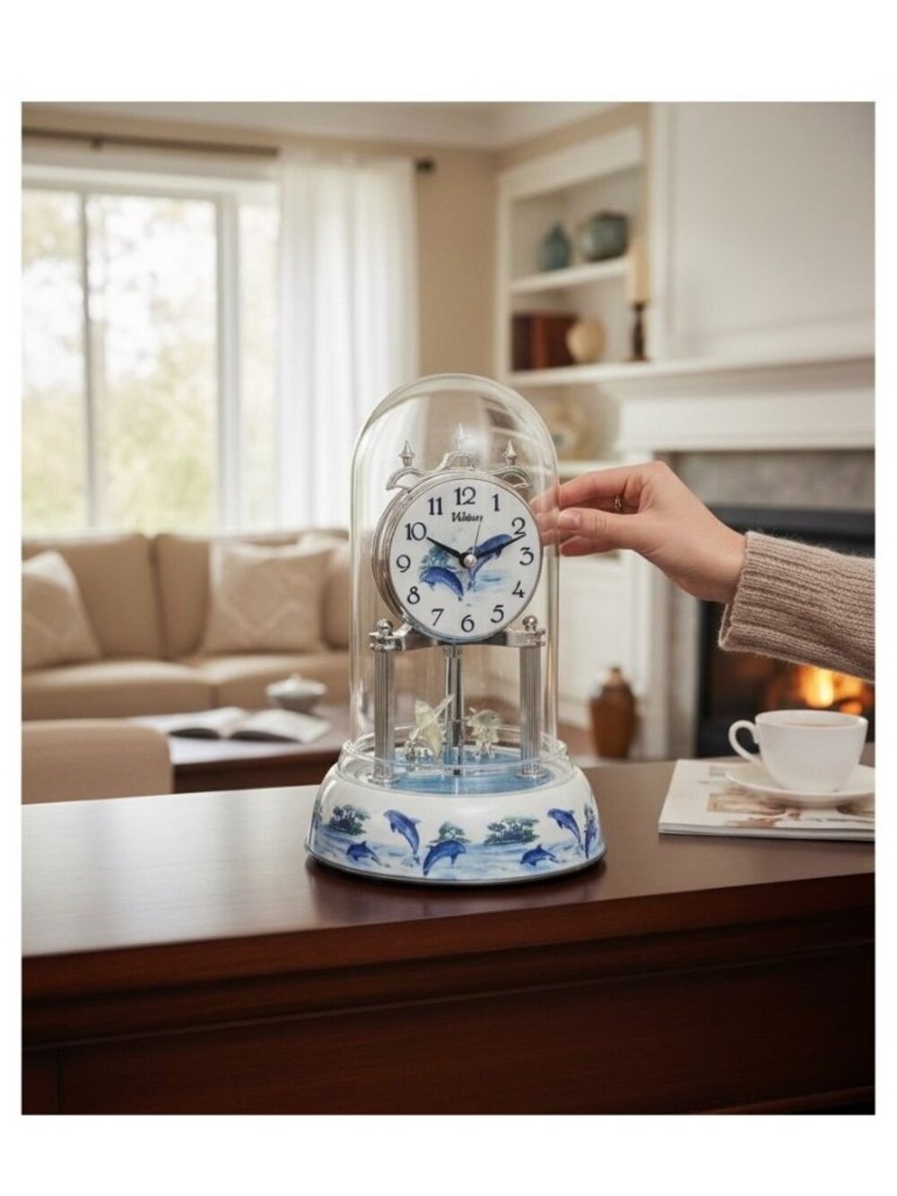 Waltham Dolphin Motif Anniversary Clock With Glass Dome